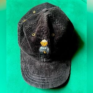 Ralph Lauren Black Corduroy Hat with Embroidered Bear